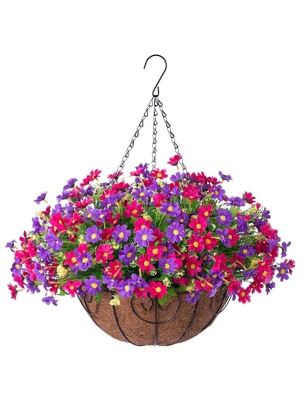 Plum Purple Artificial Daisy Hanging Basket Outdoor Patio Porch Silk Flowers